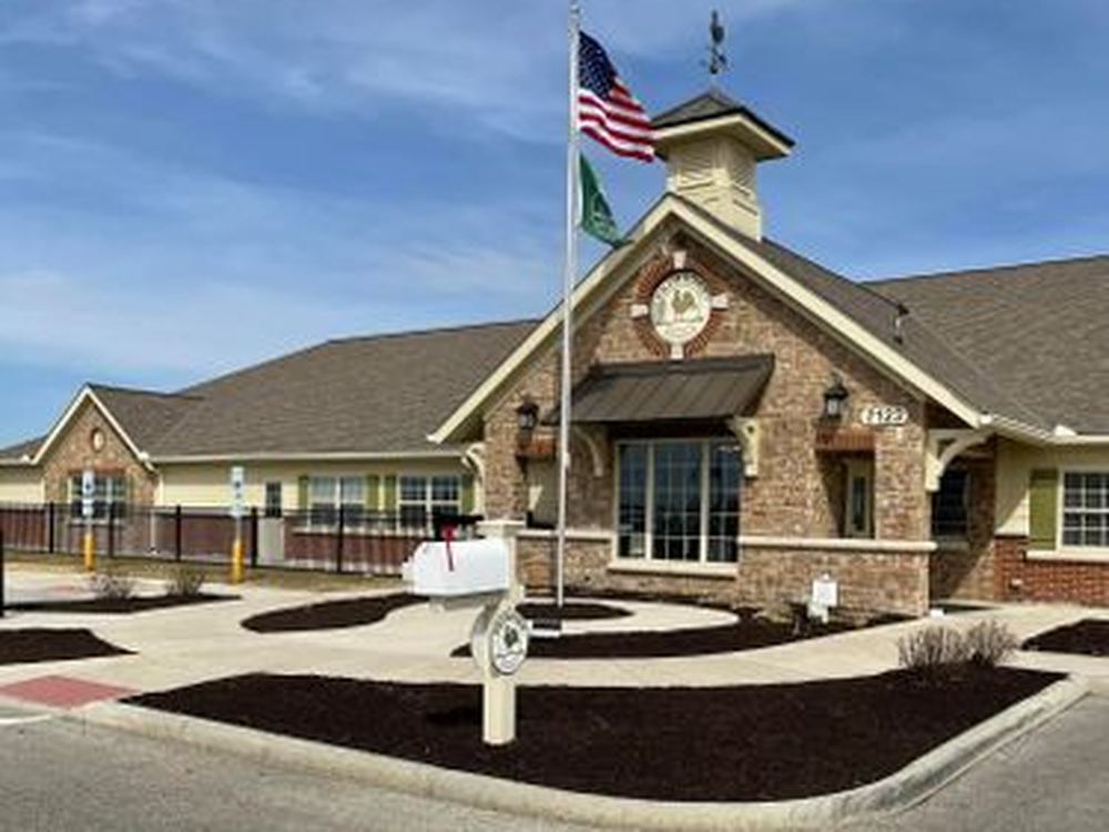 Freshly mulched landscape beds at a commercial office building