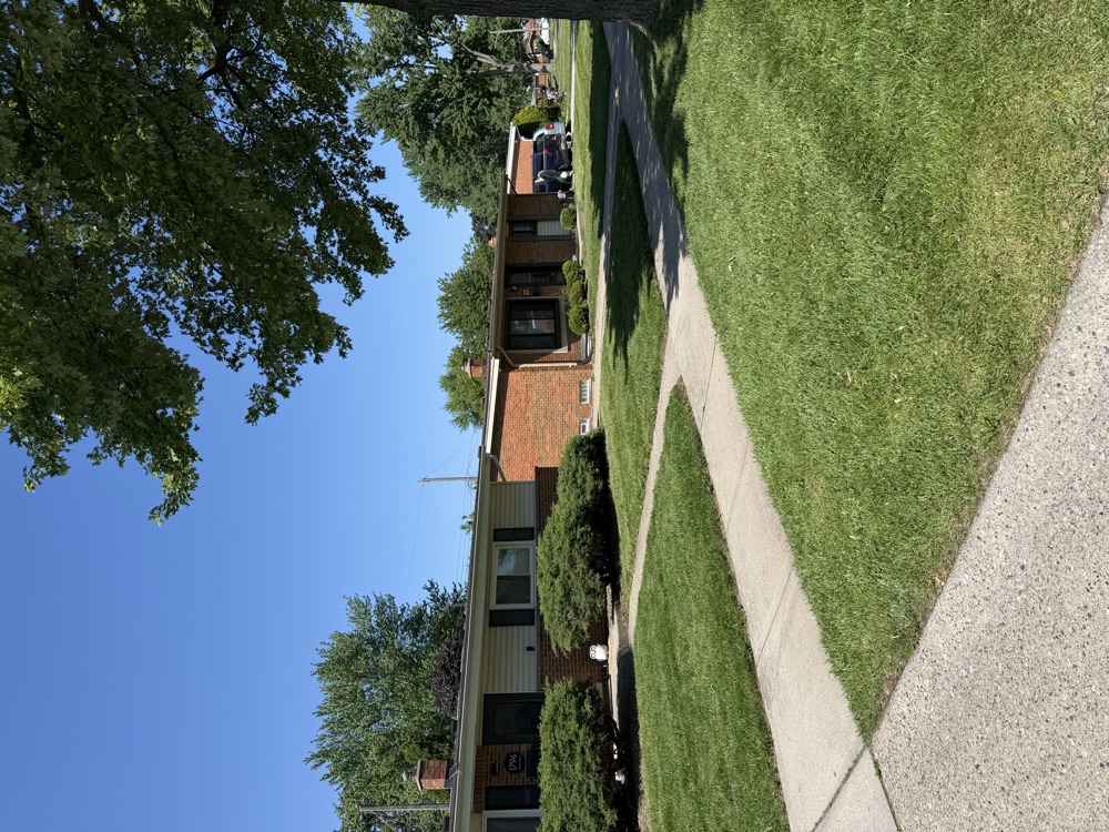 A freshly mowed and edged front lawn in Macomb County
